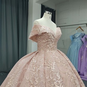 ANY233 Shiny Sweetheart Pink Floral Flower Embroidery <b>Sequined</b> Ball Gown Evening Party Dress Chapel Train Crystal Beading - Product Image 6