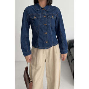 <b>Denim</b> Jacket Women <b>Dark</b> <b>Blue</b> Cotton Button Front Classic Fit Casual Outerwear - Product Image 4
