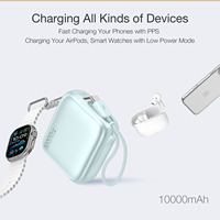 Batterie externe 10000mAh, charge rapide 22.5W, chargeur portable, sortie USB-C, câble intégré, sangle tressée pour téléphones mobiles