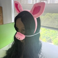 Accessoires de déguisement d'Halloween en peluche polyester rose cochon, comprenant des oreilles, ensemble 3 pièces, unisexe adultes