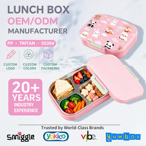 Boîte à lunch rectangulaire mignonne en acier inoxydable, 4 compartiments, sans BPA, étanche, boîte à lunch bento, récipient alimentaire portable pour enfants - Product Image 1