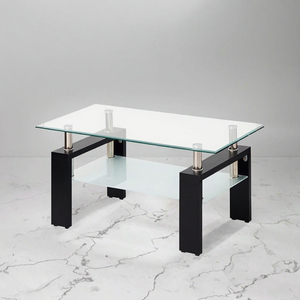 OSJ Moderner Glas-Couchtisch Wohnzimmermöbel Gehärtete Glasplatte (Klarglas + Schwarze Beine) 34,6 Zoll (88 cm) Wohnmöbel - Product Image 3