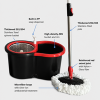 Ensemble seau 360 avec 1 recharge en microfibre, manche télescopique en acier inoxydable, capacité supérieure à 701 ml pour le nettoyage des sols