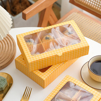 Boîte d'emballage de pâtisserie écologique et biodégradable personnalisée à carreaux, boîte cadeau vide à 4 compartiments pour pâtisserie, en papier d'art carré avec fenêtre