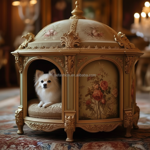 OE-FASHION Maison pour chien en bois massif hexagonal doré antique, pavillon de luxe pour animaux de compagnie de style rococo avec toit en forme de dôme - Product Image 2
