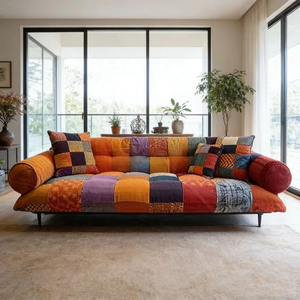 Sofá de Terciopelo Vintage de Alta Calidad con Diseño de Patchwork - Sofá de Dos Plazas Extra Grande y Colorido con <span class=keywords><strong>Brazos</strong></span> Acolchados para Sala de Estar u Hotel - Product Image 2