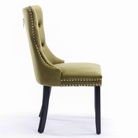 Ensemble de 2 chaises de salle à manger capitonnées en velours vert olive avec cadre en bois massif et garniture cloutée, style moderne classique