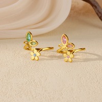 Bague ouverte YEHHY en acier inoxydable plaqué or 18 carats avec papillon et fleur, sertie de zircon, ajustable, bijou tendance pour femme, idée cadeau