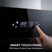 Hotte murale à commande tactile OEM/ODM en aluminium avec filtre, moteur en cuivre, classe d'efficacité énergétique, 6/900 mm, à aspiration latérale