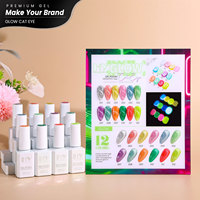 Hanyinails Sans HEMA/TPO 18ml 12 Couleurs Séchage UV/LED Luminescent dans l'obscurité Longue durée Brillance intense Certifié MSDS Effet Œil de Chat Luminescent
