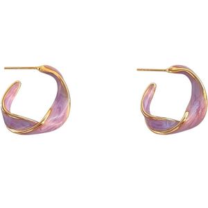 New Simple Gold Plated Irregular Semi Circle Hoop <b>Earring</b> Enamel Purple Oil Dripping Twist C Shape <b>Stud</b> <b>Earring</b> - Product Image 5