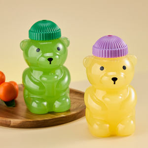Nouvelle conception, gobelets en plastique en forme d'ours en peluche de 500 ml avec couvercle, <span class=keywords><strong>bouteille</strong></span> de boisson en plastique de 16 oz - Product Image 1