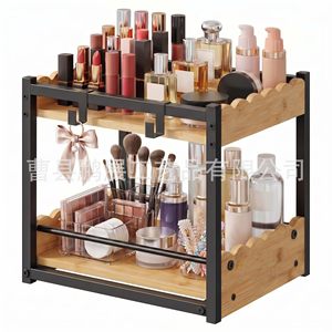 Étagère de rangement en bois à double couche avec tiroir pour articles de soins personnels et usage en cuisine - Product Image 1