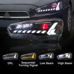 Nuovo Stile Progettato per Mitsubishi <span class=keywords><strong>Lancer</strong></span> 2008-2018 Faro <span class=keywords><strong>LED</strong></span> con Copertura Riflettente Gialla Parti Auto Segnale di Svolta Dinamico Luce Abbagliante - Product Image 5