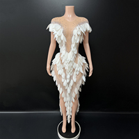 Robe blanche à feuilles, sexy, style cocktail, avec sequins, pour chanteuses, tenue de scène