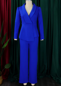 Completo Primaverile da Donna Elegante per Ufficio: Top con Volant a Maniche Lunghe e Pantaloni a Gamba Larga, Set Due Pezzi - Product Image 2