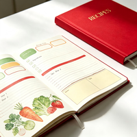 Carnet de recettes personnalisé A5 en lin, couverture rigide, pour 60 recettes avec onglets et autocollants