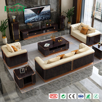 Modernes Königliches Echtleder-Wohnzimmersofa Luxus-Set mit Passendem Couchtisch und TV-Ständer Möbelgarnitur für Villenprojekte