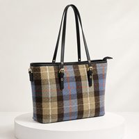 Sac fourre-tout à carreaux personnalisé pour femmes, OEM ODM, grande capacité, sac à bandoulière zippé, en tissu tartan, marque privée, sac tendance