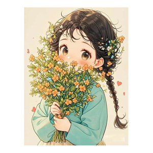 <span class=keywords><strong>Peinture</strong></span> diamantée de style coréen et japonais, fille anime avec de magnifiques <span class=keywords><strong>fleurs</strong></span>, tableau mural pour salon ASF2988 - Product Image 3