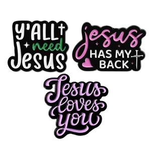 Gesus ama che tu abbia la mia schiena mi salva la tintura di spille riempite di smalto nero personalizzate in lega di zinco professionale in smalto morbido - Product Image 2