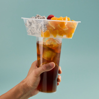 Snack et boisson jetables 2 en 1 à emporter dans une tasse Hotpot Bubble Cup avec bol sur le dessus Porte-gobelet en plastique noir 700ml 500ml