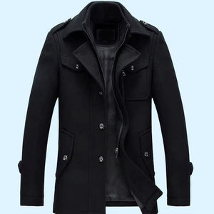 Manteau Blazer en Laine Slim à Capuche pour Homme, Hiver Automne, avec Col en Véritable Fourrure de Renard, Simple Boutonnage, Tissu Tricoté, Style Business - Product Image 4