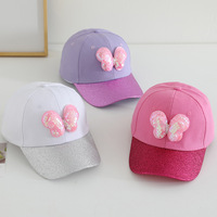 Topi Bisbol Anak Bordir Kupu-kupu Katun Bergradasi Mengkilap untuk Luar Ruangan, Pelindung UV, Bernapas, dan Tahan Panas