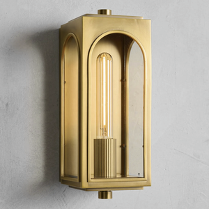 Applique d'extérieur style designer américain Arhaus Palladian Villa Laiton massif Verre clair Laiton antique Bronze Applique d'intérieur - Product Image 1