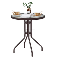 Table de bistrot en verre ondulé, 24 pouces, noir, rond et d'extérieur, avec cadre métallique épais