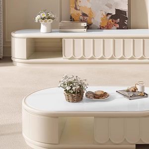 Meuble TV moderne de luxe AJUNION en bois avec plateau en pierre, rangement, <span class=keywords><strong>console</strong></span> TV extensible avec 3 tiroirs - Product Image 4