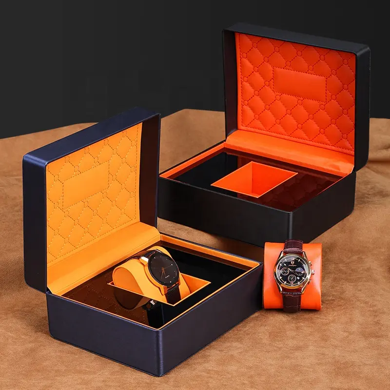 กล่องและกล่องใส่นาฬิกาแบบกำหนดเองสีดำหรูหราคุณภาพสูง