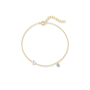 Bracelet en argent sterling S925 plaqué or 18 carats avec perle et pendentif étoile lune en zircon taille poire, chaîne réglable, cadeau pour fête et mariage - Product Image 1