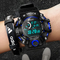 Jam tangan Digital pria, jam tangan olahraga China, jam tangan Digital LCD plastik silikon tahan air dengan jam Alarm untuk penggunaan olahraga