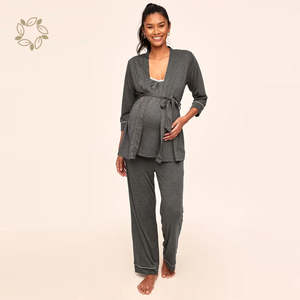 Ensemble de pyjama 3 pièces en coton de bambou, vêtements de maison de maternité écologique - Product Image 4