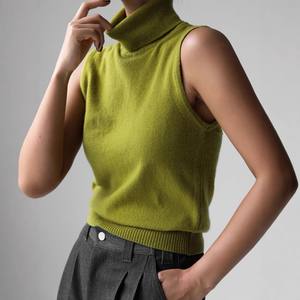 Blubelle mujer moda Slim Fit otoño cuello alto pulóver Casual nuevo Color sólido tejido tela sin mangas moda camisola - Product Image 1