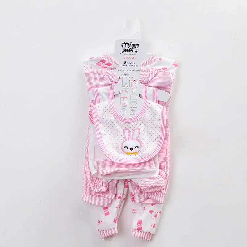 Layette baru lahir 0-12 bulan, Set hadiah 8 buah pakaian bayi perempuan bodysuit celana esensial dan aksesori