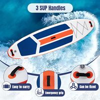 Planche de paddle gonflable avec 3 poignées et ailerons, planche SUP haut de gamme avec planche à pagaie large et stable pour tous les niveaux