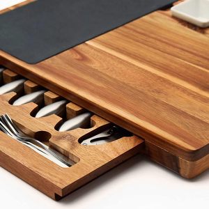 Grand plateau de charcuterie, plateau en <span class=keywords><strong>marbre</strong></span> et plateau de service en bois d'acacia, plateau gravé au laser avec couteau, ouvre-bouteille - Product Image 3