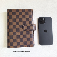Lujo calidad confiable compacto PU oro 6 anillos personalizado tablero de ajedrez planificador cubierta A5 A6 A7 presupuesto efectivo sobre carpeta a cuadros