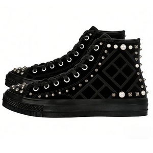 รองเท้าผ้าใบแฟชั่นผู้หญิงแบบกำหนดเองได้  รองเท้าผ้าใบหุ้มข้อสูง  รองเท้าผ้าใบผู้ชายสไตล์เรโทร  รองเท้าผ้าใบลำลองหนังวัว - Product Image 2