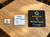 Base NFC para Reseñas de Google, Soporte de Acrílico Personalizado para Mesa con Código QR, Tarjeta NFC para Reseñas para Restaurantes y Cafés