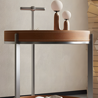 Table d'appoint de rangement rétro italienne, chariot console mobile en cuir de selle, style moderne, luxueux et minimaliste, pour salon, entrée, hôtel, atelier