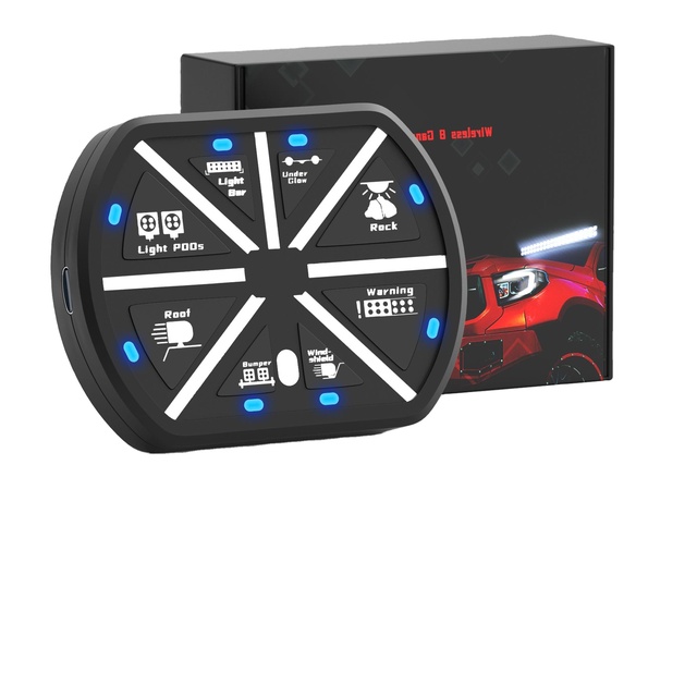Heavy Duty 8 Gang Wireless Switch Box DC 12V-24V Power Control Panel Blue LED Circuit Breaker Panel for Car RV UTV Off-Road