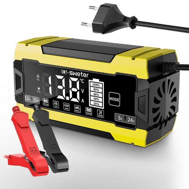 Smart Battery Charger 10A 12V 24V 5A Trickle Maintainer Desulfator for Lithium LiFePO4 Lead Acid AGM/Gel/SLA Battery Motorcycle