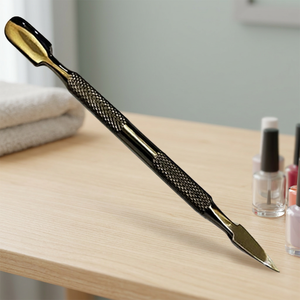 Herramienta profesional de acero inoxidable de doble punta reutilizable para empujar cutículas y uñas, para una manicura sostenible. - Product Image 1