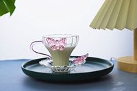 Tasse en verre 3D avec nœud papillon et support, service à thé rayé minimaliste chinois, design superposé écologique pour café et thé
