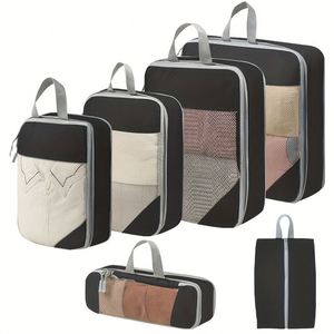 Ensemble de 5 sacs de rangement de voyage extensibles, cubes de compression pour valises, organisateurs de vêtements - Product Image 2