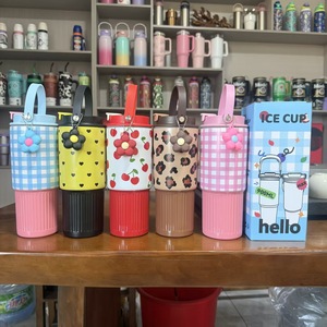 Nuevo Vaso Térmico Creativo de Acero Inoxidable 304 con Diseño a Cuadros, de Gran Capacidad, para Hielo, Portátil, con Pajita, para Coche, Estilo Adorable - Product Image 2