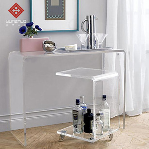 Mesa de centro acrílica móvil transparente de 14 mm de grosor con estante de almacenamiento para sala de estar, dormitorio y uso en hoteles - Product Image 1
